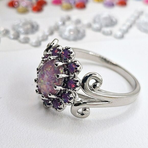 Lavender Purple Fire Opal Cabochon Ring on 925 Silver - Women's Je… - Picture 8 of 8
